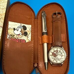 Rare Vintage Disney Mickey Mouse Aviator Limited Edition Watch set